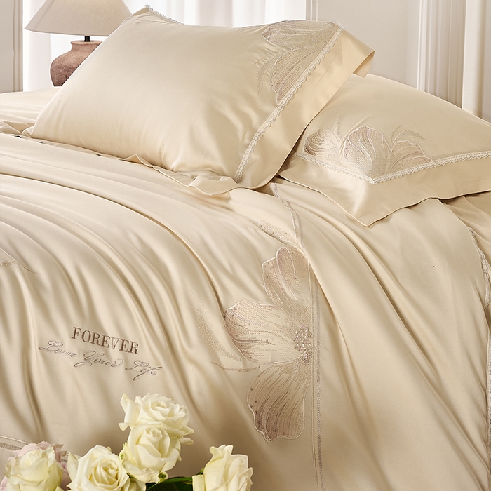 91家纺网 家纺一手货源 找家纺 诗黛尔家纺 2026春夏云朵棉刺绣四件套 香颂系列 香颂-香槟金