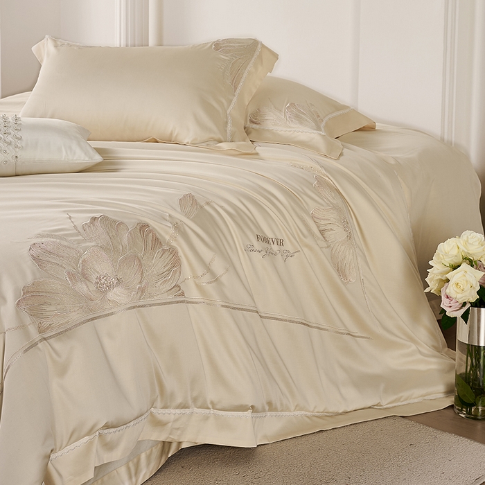 91家纺网 家纺一手货源 找家纺 诗黛尔家纺 2026春夏云朵棉刺绣四件套 香颂系列 香颂-香槟金