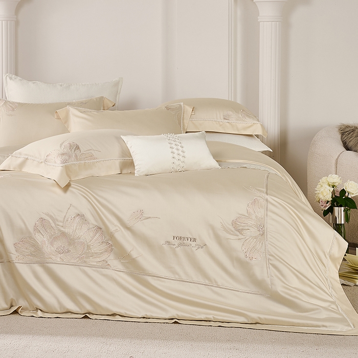 91家纺网 家纺一手货源 找家纺 诗黛尔家纺 2026春夏云朵棉刺绣四件套 香颂系列 香颂-香槟金