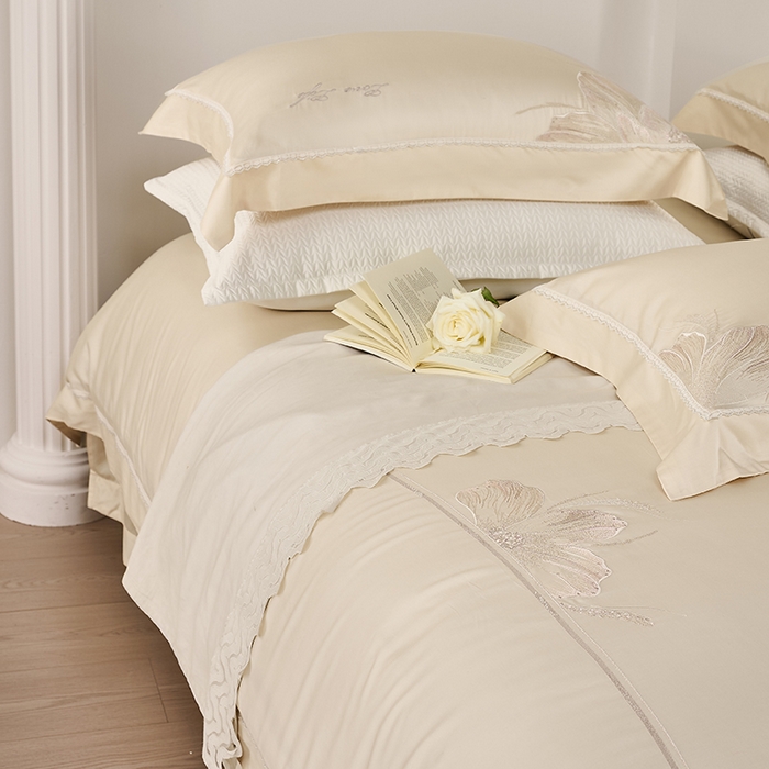 91家纺网 家纺一手货源 找家纺 诗黛尔家纺 2026春夏云朵棉刺绣四件套 香颂系列 香颂-香槟金