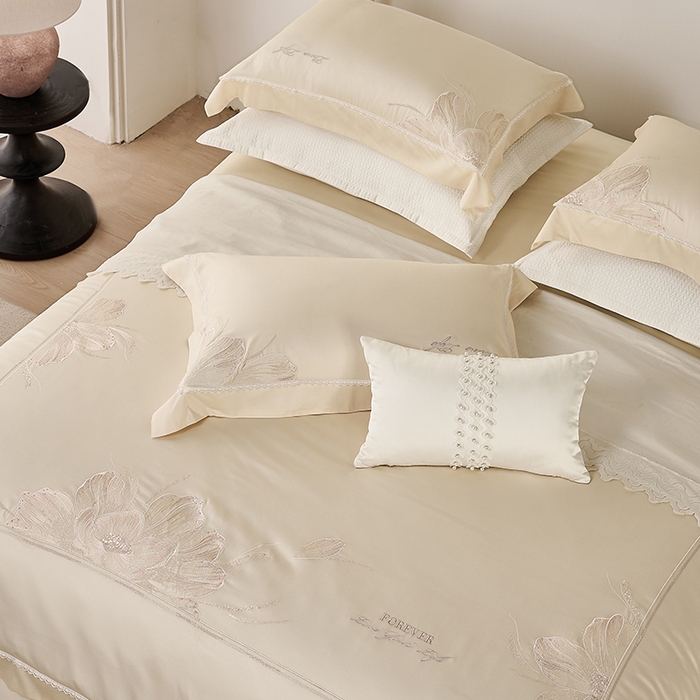 91家纺网 家纺一手货源 找家纺 诗黛尔家纺 2026春夏云朵棉刺绣四件套 香颂系列 香颂-香槟金