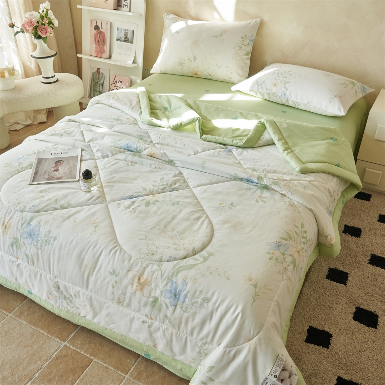 91家纺网 家纺一手货源 找家纺 恬思语家纺 2026春夏新款里外全棉印花棉花夏被空调被夏凉被夏被四件套 格拉花园