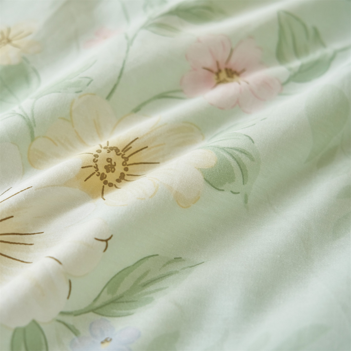 91家纺网 家纺一手货源 找家纺 恬思语家纺 2026春夏新款里外全棉印花棉花夏被空调被夏凉被夏被四件套 国色嫣然-绿