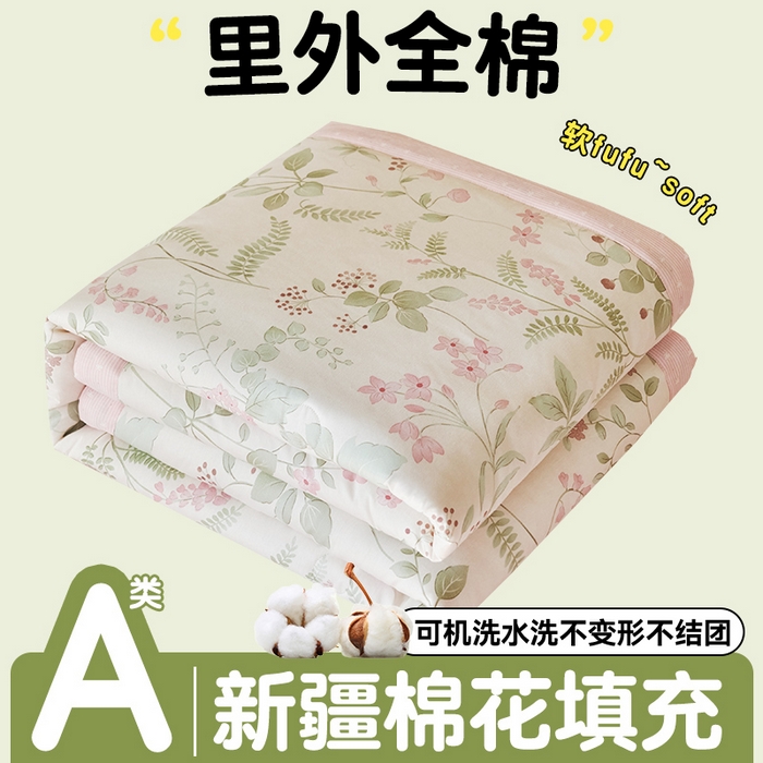 恬思语家纺 2026春夏新款里外全棉印花棉花夏被空调被夏凉被夏被四件套 花春城