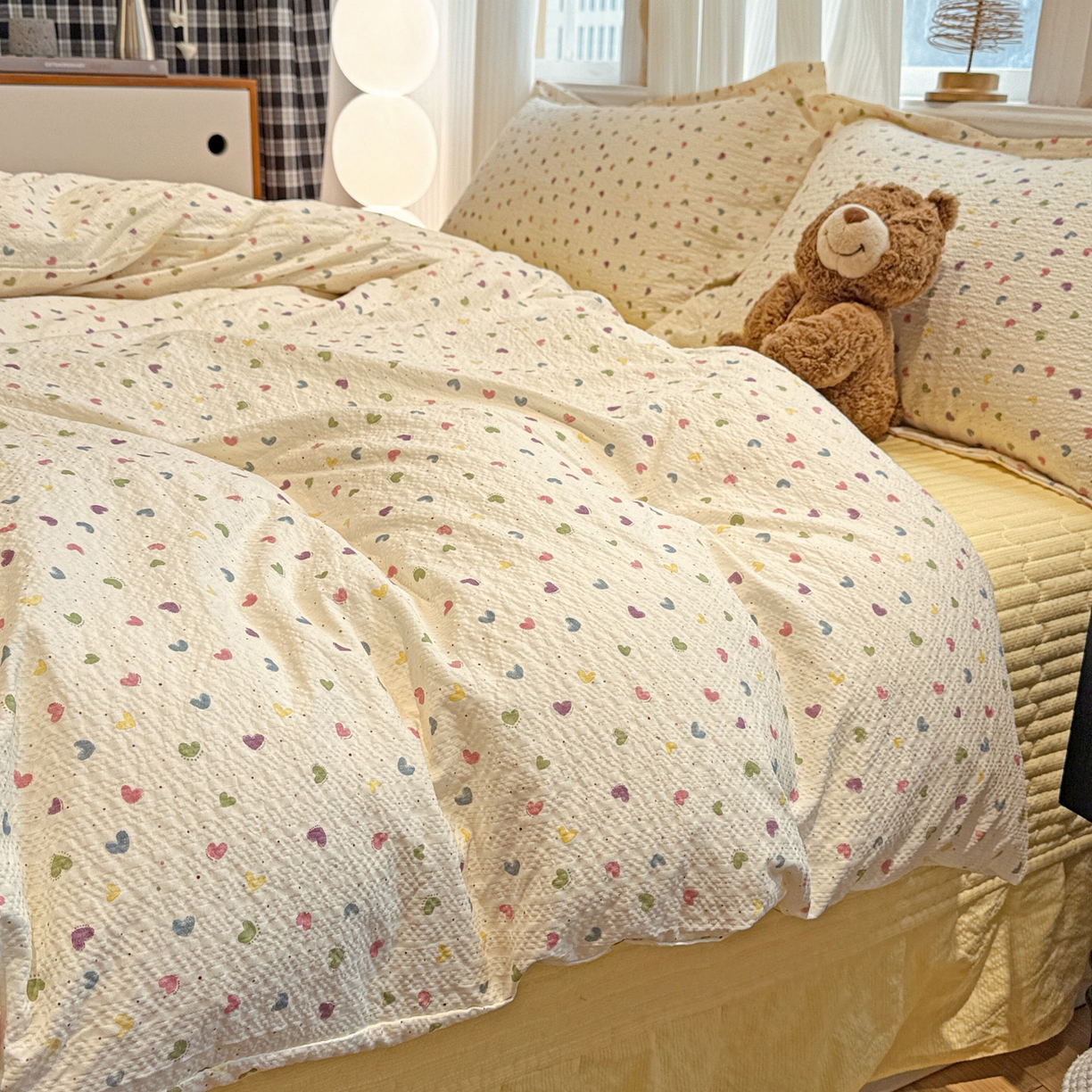 91家纺网 家纺一手货源 找家纺 （总）富米莱（原臻工厂） 2026新款云感泡芙棉小清新印花简约床盖床裙四件套一小红书推荐