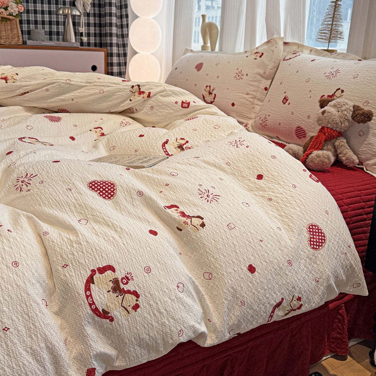 91家纺网 家纺一手货源 找家纺 （总）富米莱（原臻工厂） 2026新款云感泡芙棉小清新印花简约床盖床裙四件套一小红书推荐