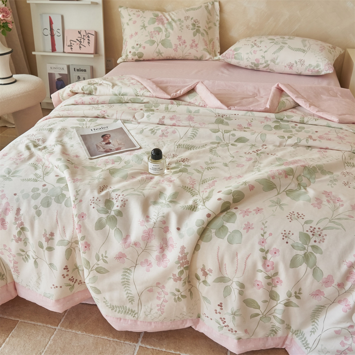 91家纺网 家纺一手货源 找家纺 恬思语家纺 2026春夏新款里外全棉印花棉花夏被空调被夏凉被夏被四件套 花春城