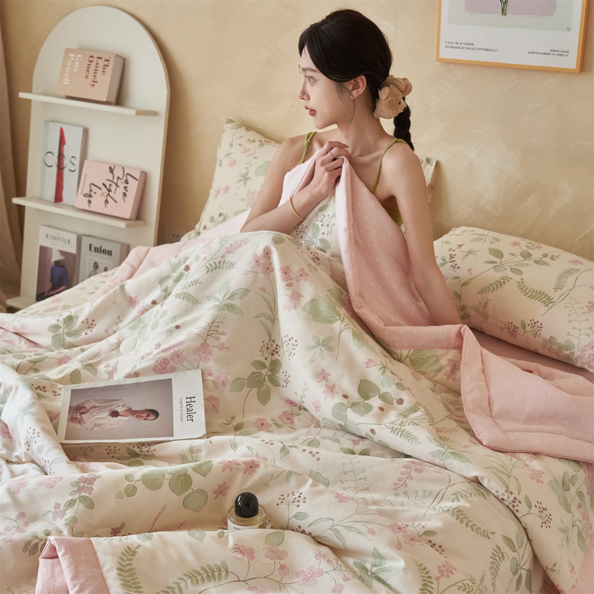 91家纺网 家纺一手货源 找家纺 恬思语家纺 2026春夏新款里外全棉印花棉花夏被空调被夏凉被夏被四件套 花春城