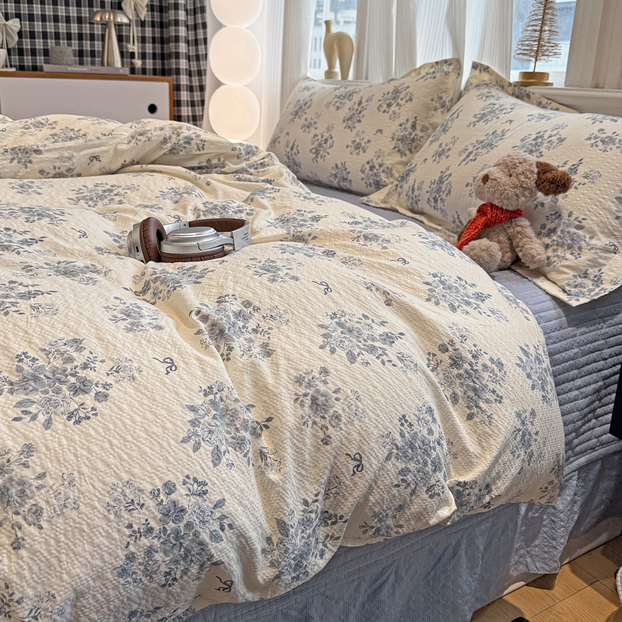 91家纺网 家纺一手货源 找家纺 （总）富米莱（原臻工厂） 2026新款云感泡芙棉小清新印花简约床盖床裙四件套一小红书推荐