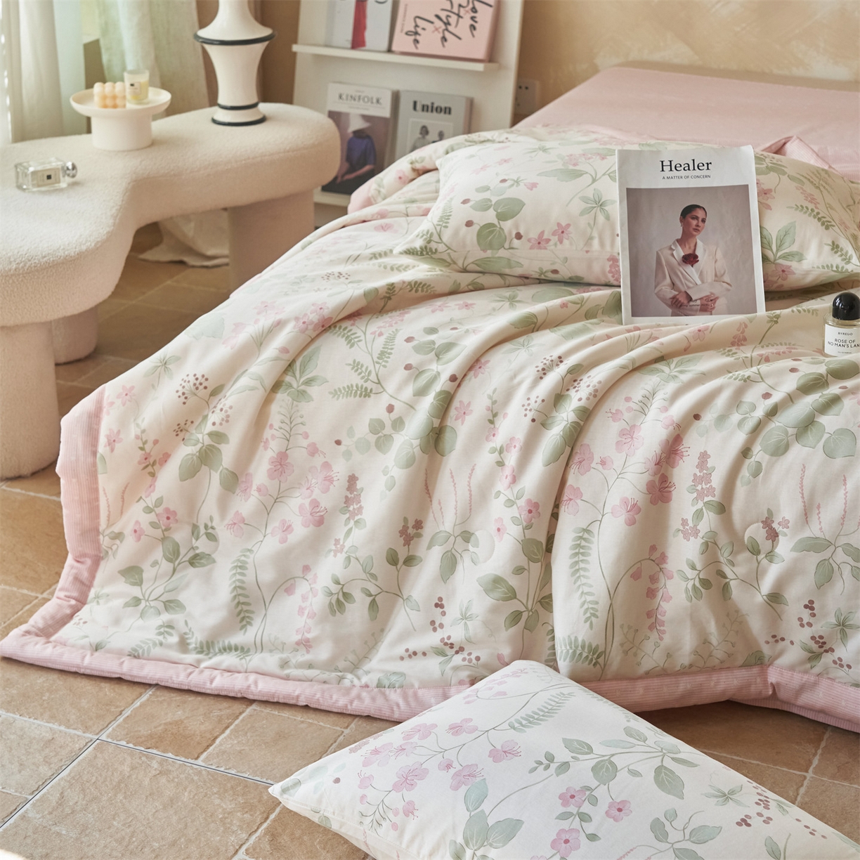 91家纺网 家纺一手货源 找家纺 恬思语家纺 2026春夏新款里外全棉印花棉花夏被空调被夏凉被夏被四件套 花春城