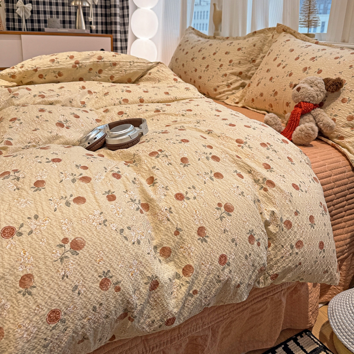 91家纺网 家纺一手货源 找家纺 （总）富米莱（原臻工厂） 2026新款云感泡芙棉小清新印花简约床盖床裙四件套一小红书推荐