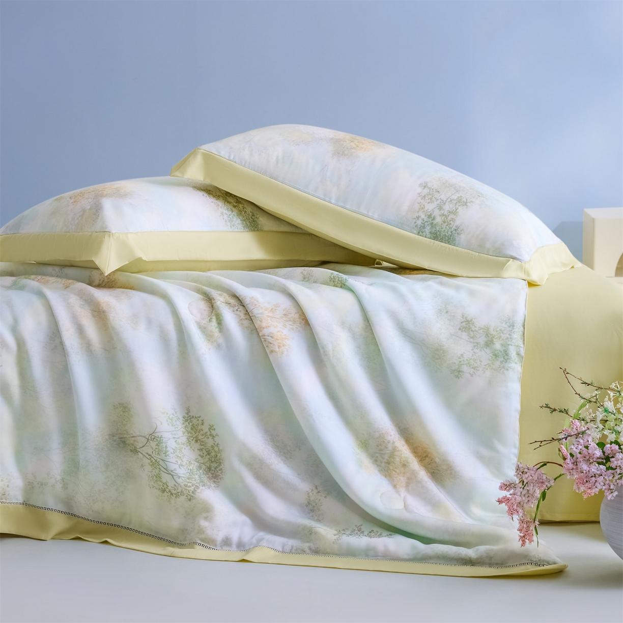 91家纺网 家纺一手货源 找家纺 恬思语家纺 2026春夏新品莱赛尔天丝印花蚕丝夏被夏凉被空调被 幸福里-绿