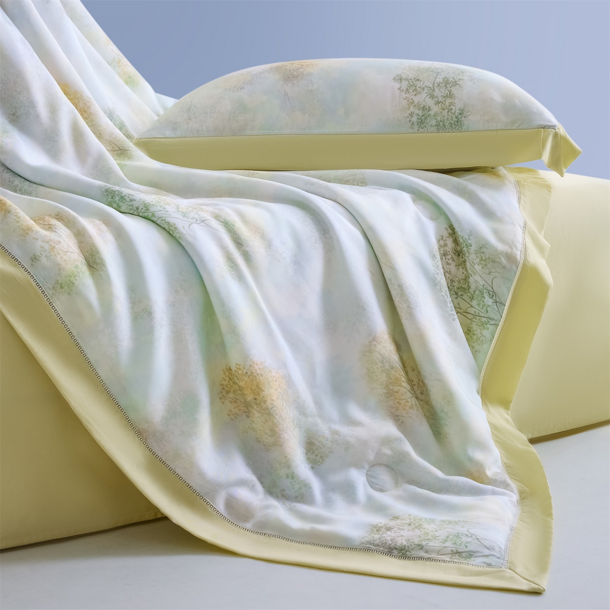 91家纺网 家纺一手货源 找家纺 恬思语家纺 2026春夏新品莱赛尔天丝印花蚕丝夏被夏凉被空调被 幸福里-绿