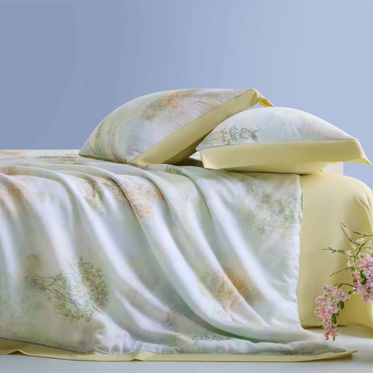 91家纺网 家纺一手货源 找家纺 恬思语家纺 2026春夏新品莱赛尔天丝印花蚕丝夏被夏凉被空调被 幸福里-绿