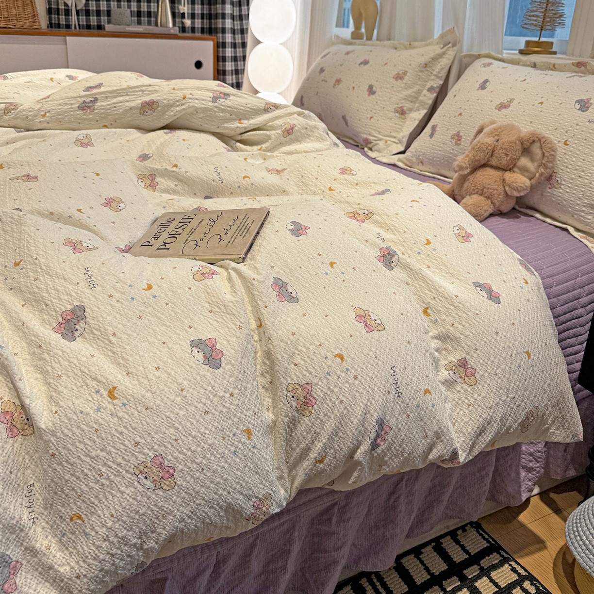 91家纺网 家纺一手货源 找家纺 （总）富米莱（原臻工厂） 2026新款云感泡芙棉小清新印花简约床盖床裙四件套一小红书推荐