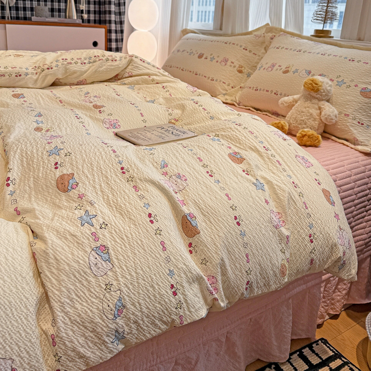 91家纺网 家纺一手货源 找家纺 （总）富米莱（原臻工厂） 2026新款云感泡芙棉小清新印花简约床盖床裙四件套一小红书推荐