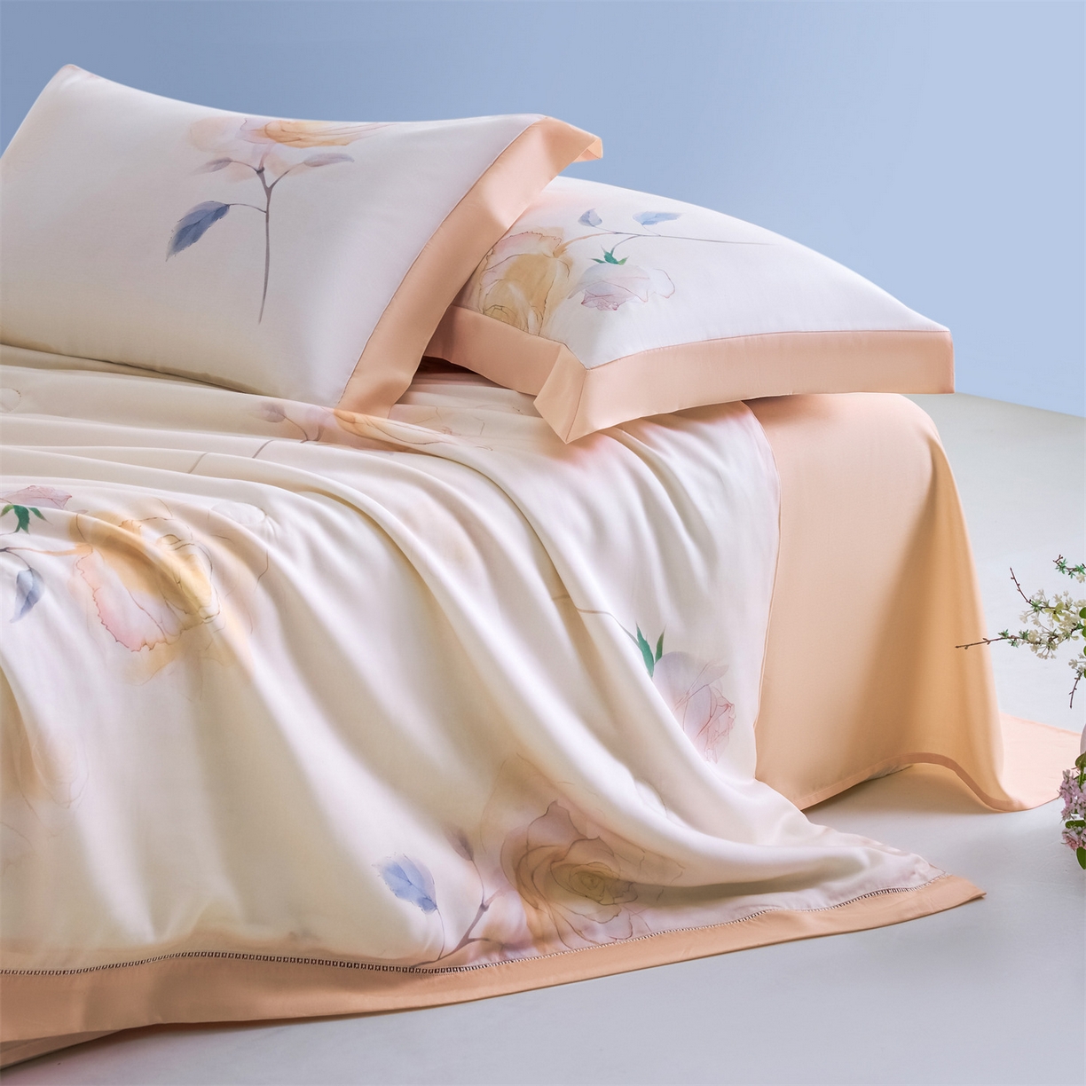 91家纺网 家纺一手货源 找家纺 恬思语家纺 2026春夏新品莱赛尔天丝印花蚕丝夏被夏凉被空调被 绮梦-玉