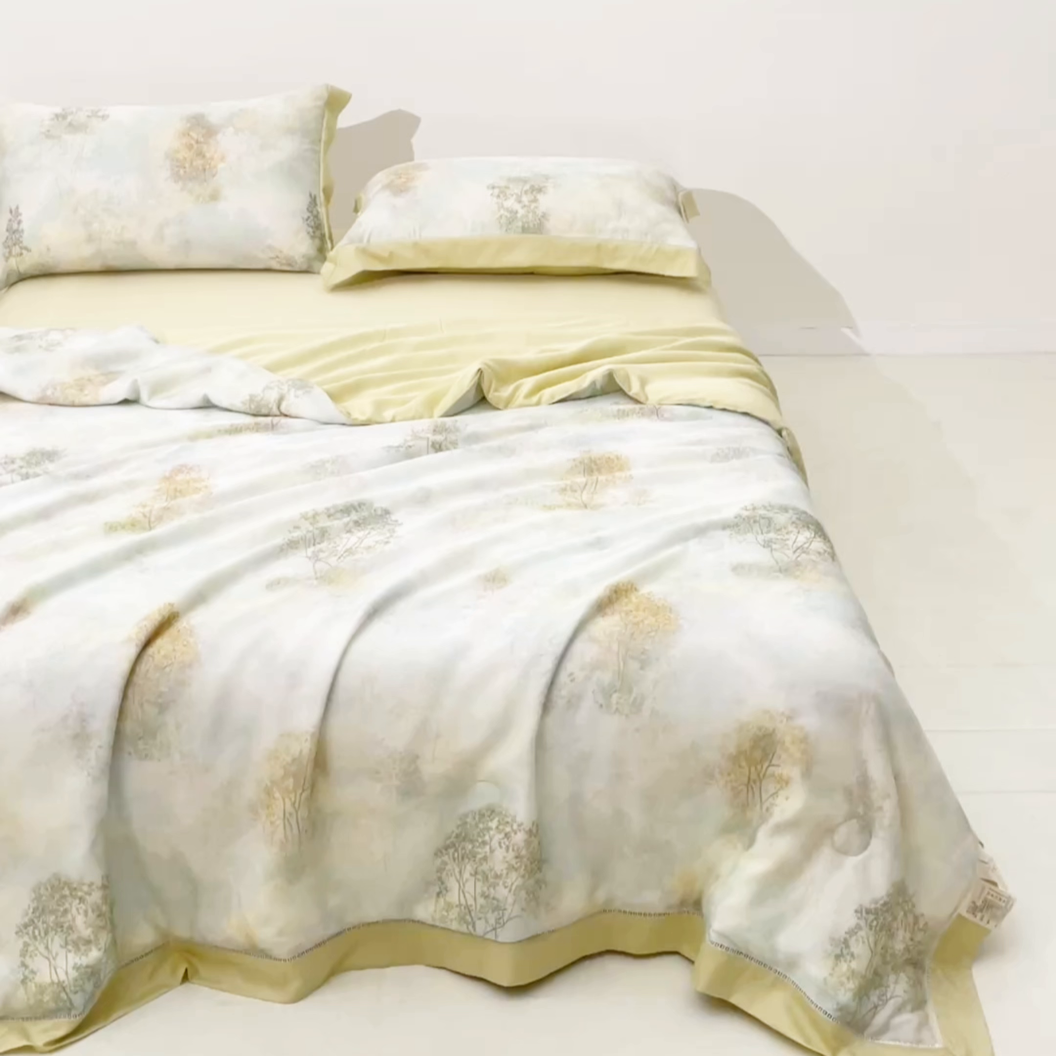 91家纺网 家纺一手货源 找家纺 恬思语家纺 2026春夏新品莱赛尔天丝印花蚕丝夏被夏凉被空调被 幸福里-绿