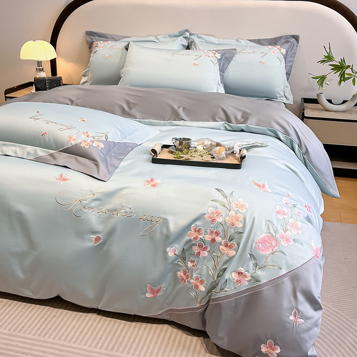 91家纺网 家纺一手货源 找家纺 （总）桃园 新品纯棉全棉长绒棉刺绣绣花高端礼盒四件套-花语