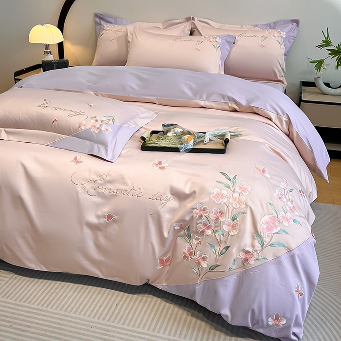 91家纺网 家纺一手货源 找家纺 （总）桃园 新品纯棉全棉长绒棉刺绣绣花高端礼盒四件套-花语