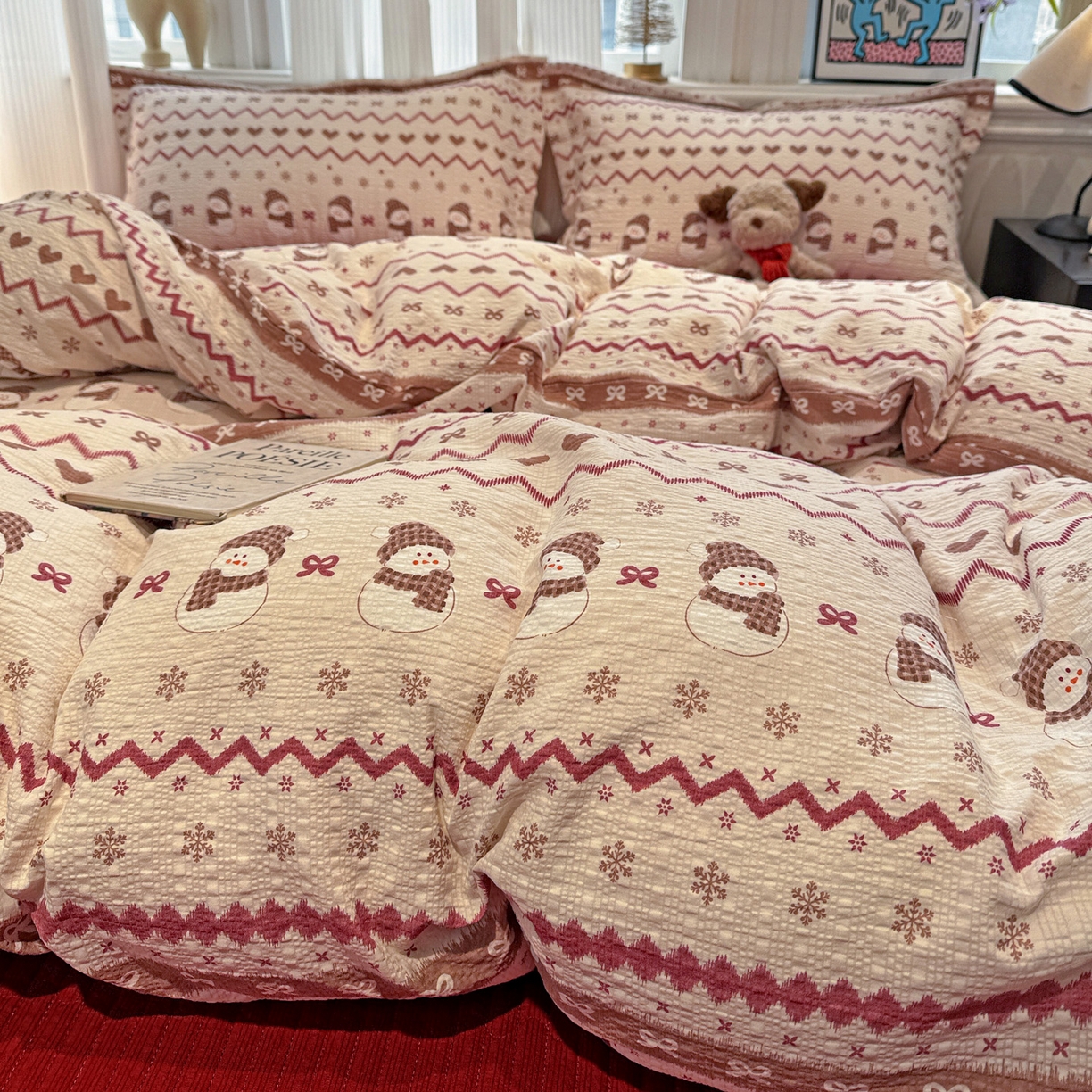 91家纺网 家纺一手货源 找家纺 富米莱（原臻工厂） 2026新款云感泡芙棉小清新印花简约床盖床裙四件套一小红书推荐 简约-费尔岛娃娃