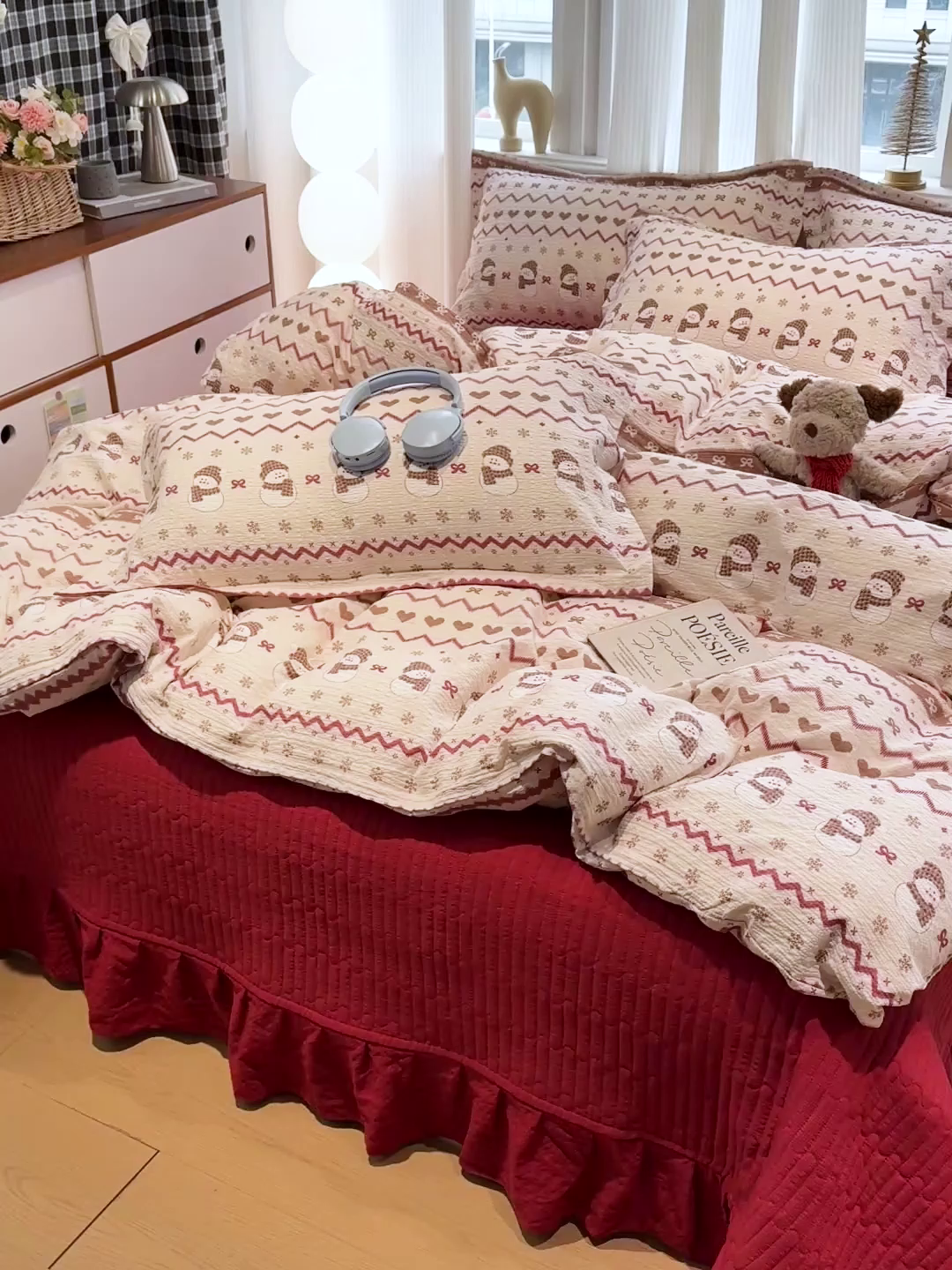 91家纺网 家纺一手货源 找家纺 富米莱（原臻工厂） 2026新款云感泡芙棉小清新印花简约床盖床裙四件套一小红书推荐 简约-费尔岛娃娃