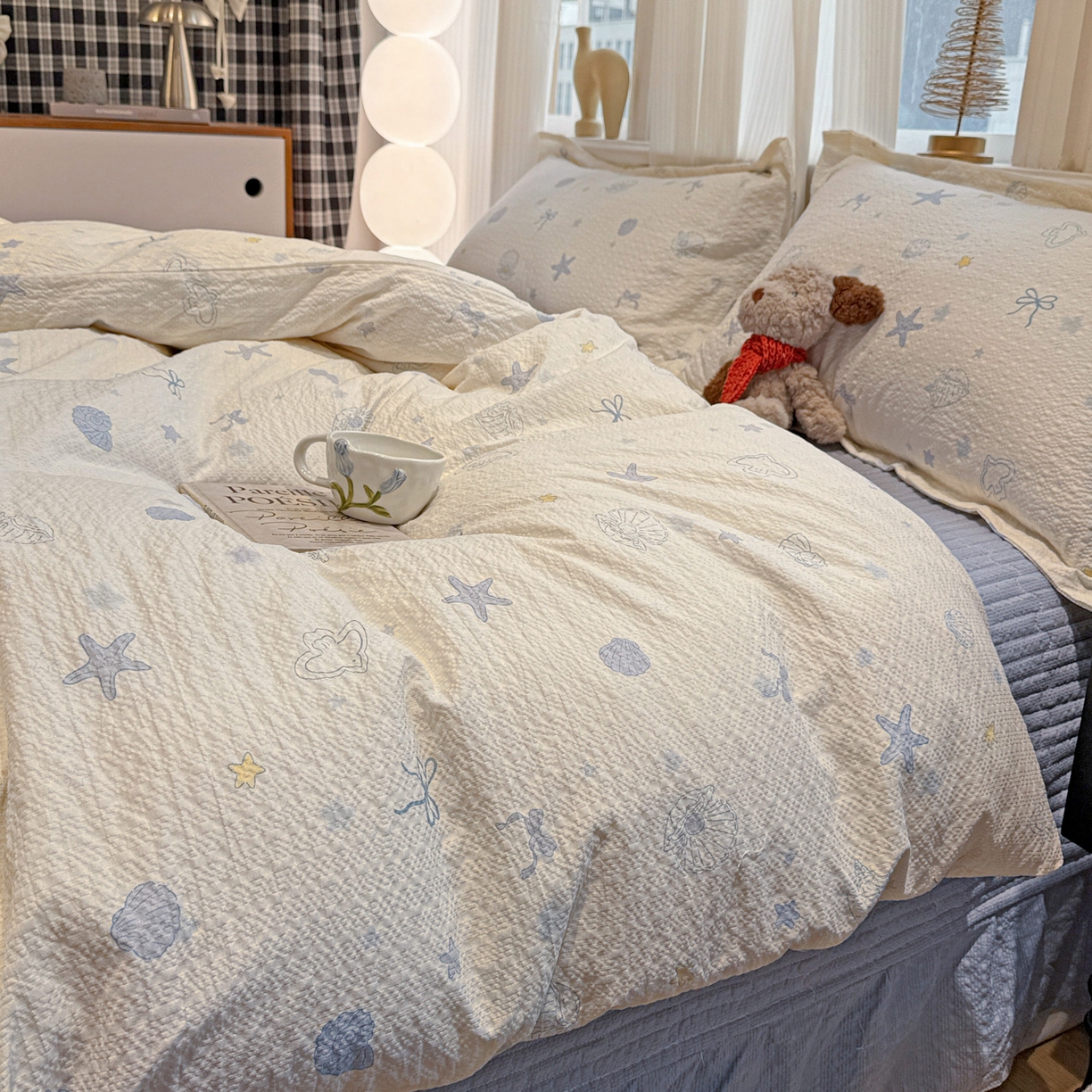 富米莱（原臻工厂） 2026新款云感泡芙棉小清新印花简约床盖床裙四件套一小红书推荐 简约-海盐日记