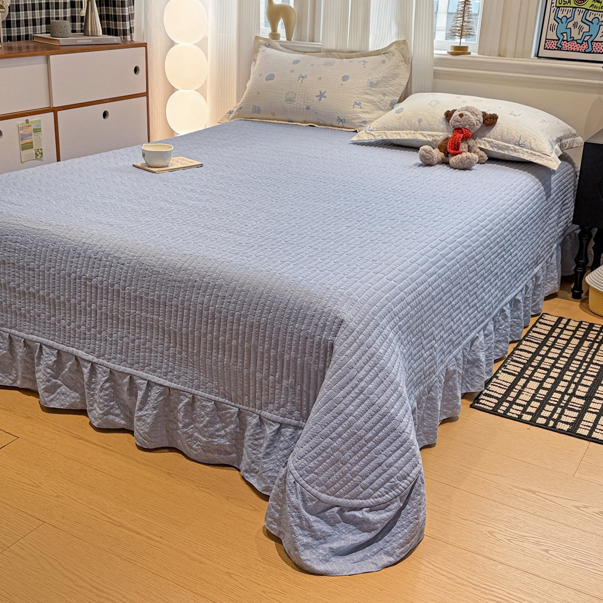 91家纺网 家纺一手货源 找家纺 富米莱（原臻工厂） 2026新款云感泡芙棉小清新印花简约床盖床裙四件套一小红书推荐 简约-海盐日记