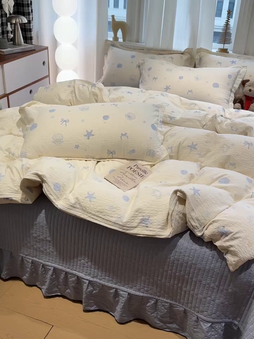 91家纺网 家纺一手货源 找家纺 富米莱（原臻工厂） 2026新款云感泡芙棉小清新印花简约床盖床裙四件套一小红书推荐 简约-海盐日记