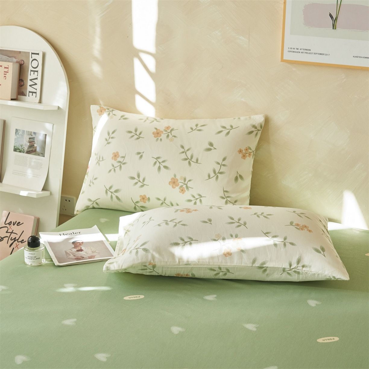 91家纺网 家纺一手货源 找家纺 恬思语家纺 2026春夏新款里外全棉印花棉花夏被空调被夏凉被夏被四件套 花叶青风