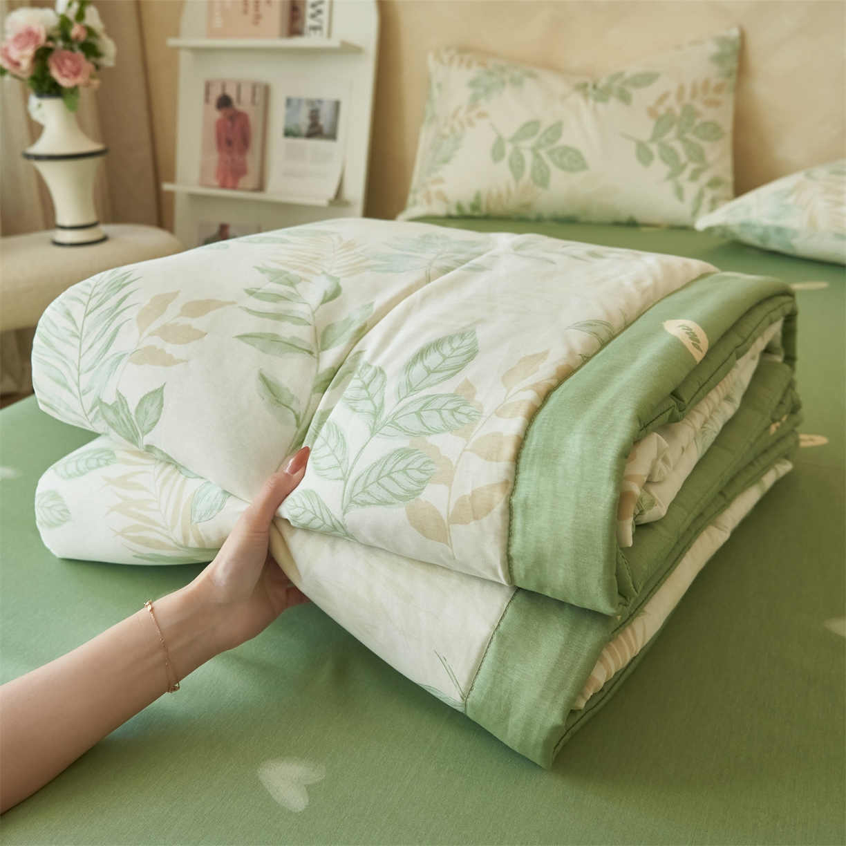 91家纺网 家纺一手货源 找家纺 恬思语家纺 2026春夏新款里外全棉印花棉花夏被空调被夏凉被夏被四件套 花叶物语