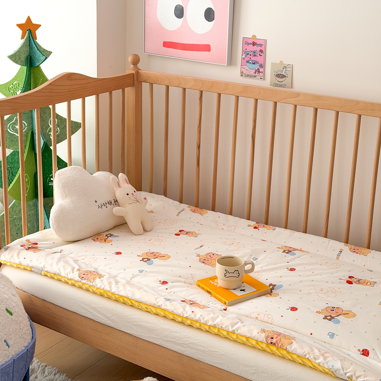 91家纺网 家纺一手货源 找家纺 嗨生活 2026新款全棉儿童床垫幼儿园床垫床褥拼床床垫 小星人