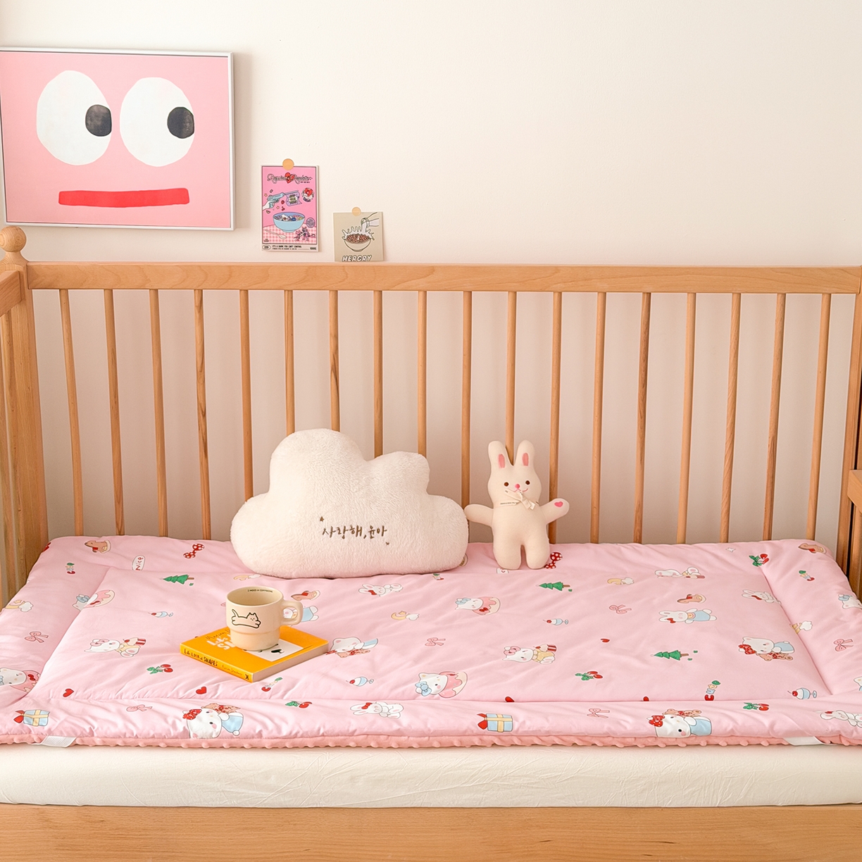 91家纺网 家纺一手货源 找家纺 嗨生活 2026新款全棉儿童床垫幼儿园床垫床褥拼床床垫 粉红猫