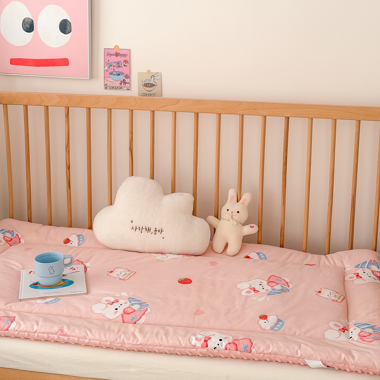 91家纺网 家纺一手货源 找家纺 嗨生活 2026新款全棉儿童床垫幼儿园床垫床褥拼床床垫 萌小兔