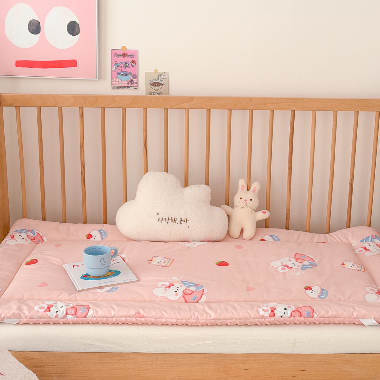 91家纺网 家纺一手货源 找家纺 嗨生活 2026新款全棉儿童床垫幼儿园床垫床褥拼床床垫 萌小兔