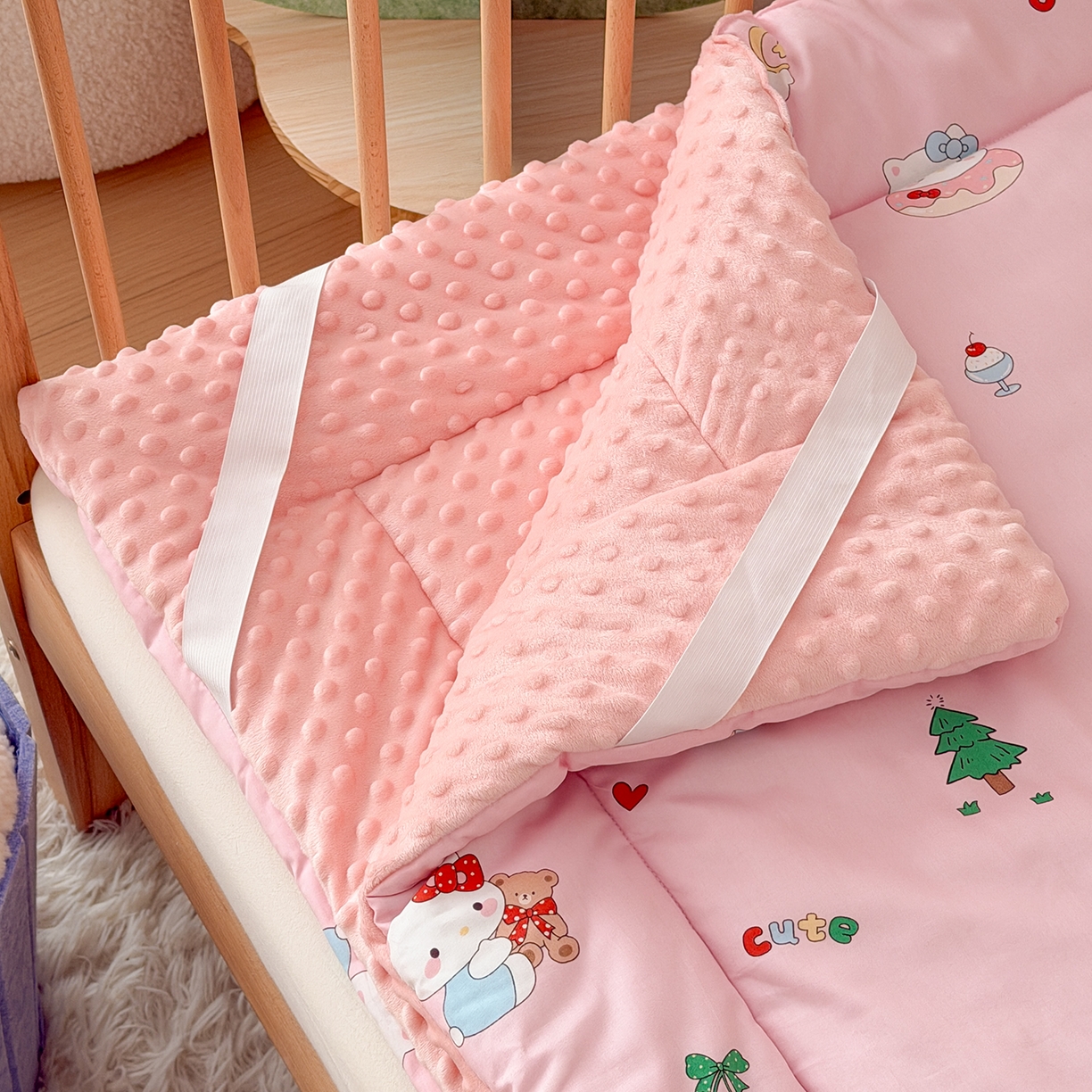 91家纺网 家纺一手货源 找家纺 嗨生活 2026新款全棉儿童床垫幼儿园床垫床褥拼床床垫 粉红猫