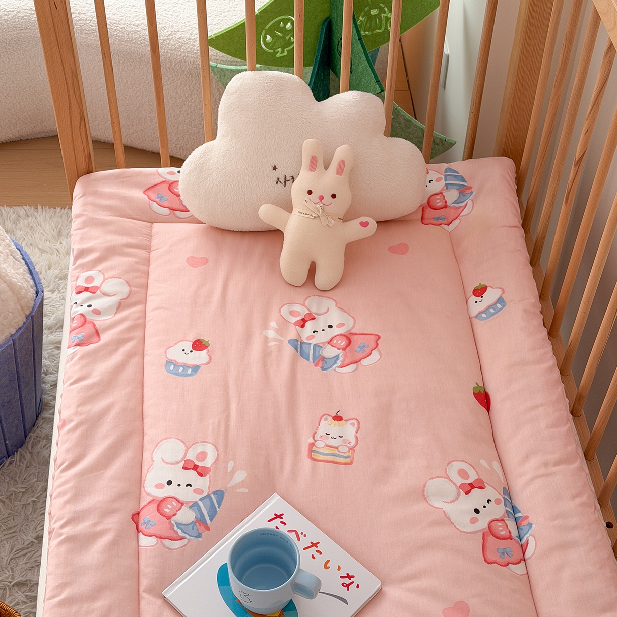 91家纺网 家纺一手货源 找家纺 嗨生活 2026新款全棉儿童床垫幼儿园床垫床褥拼床床垫 萌小兔