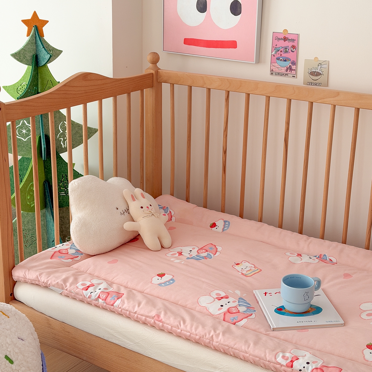 91家纺网 家纺一手货源 找家纺 嗨生活 2026新款全棉儿童床垫幼儿园床垫床褥拼床床垫 萌小兔