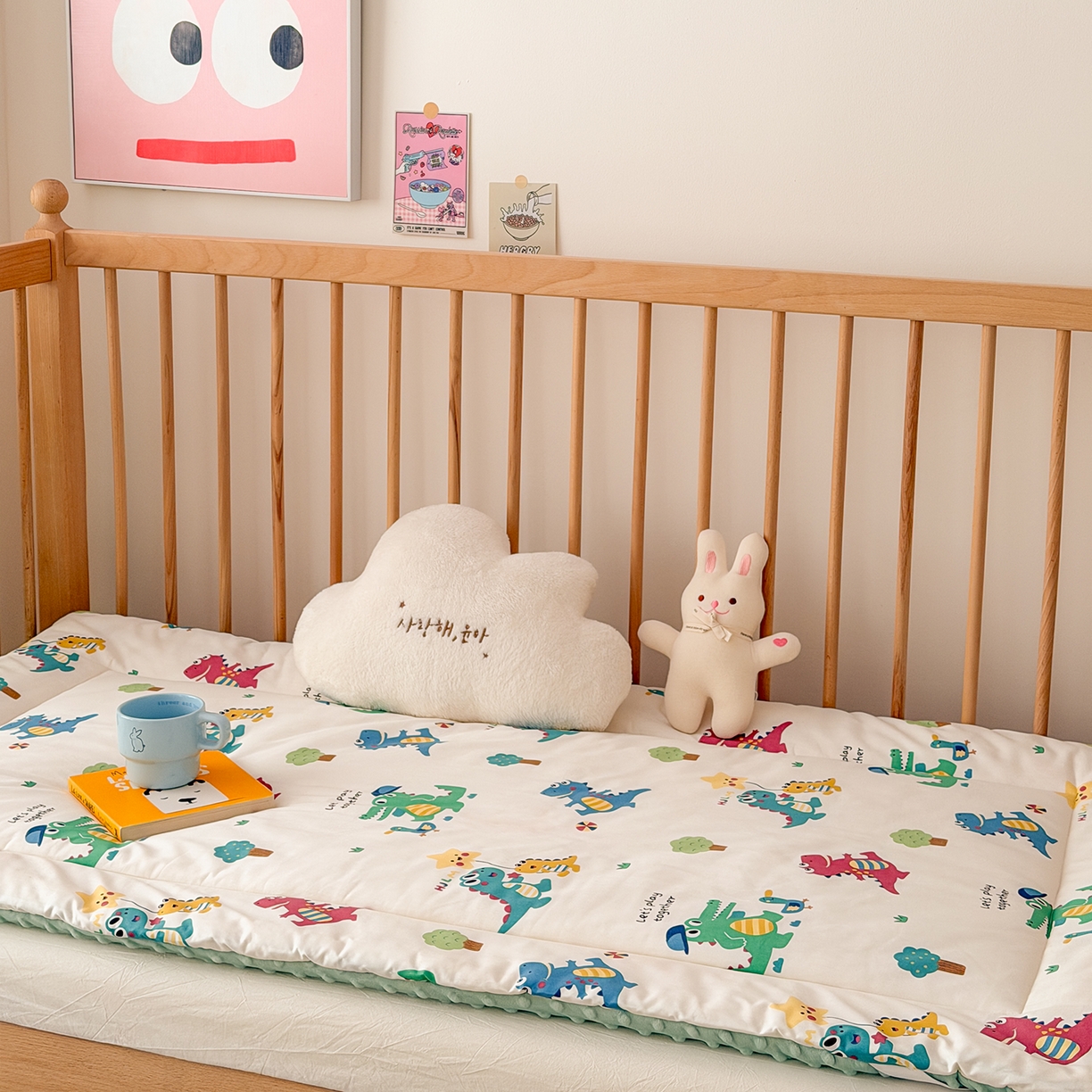91家纺网 家纺一手货源 找家纺 嗨生活 2026新款全棉儿童床垫幼儿园床垫床褥拼床床垫 奇妙恐龙