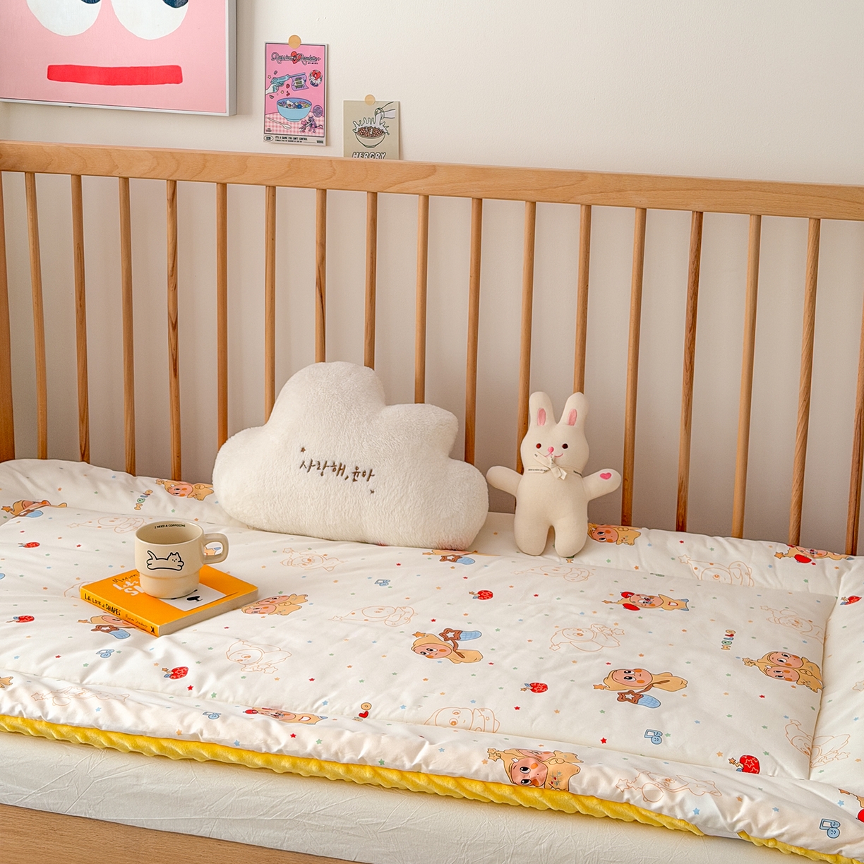 91家纺网 家纺一手货源 找家纺 嗨生活 2026新款全棉儿童床垫幼儿园床垫床褥拼床床垫 小星人