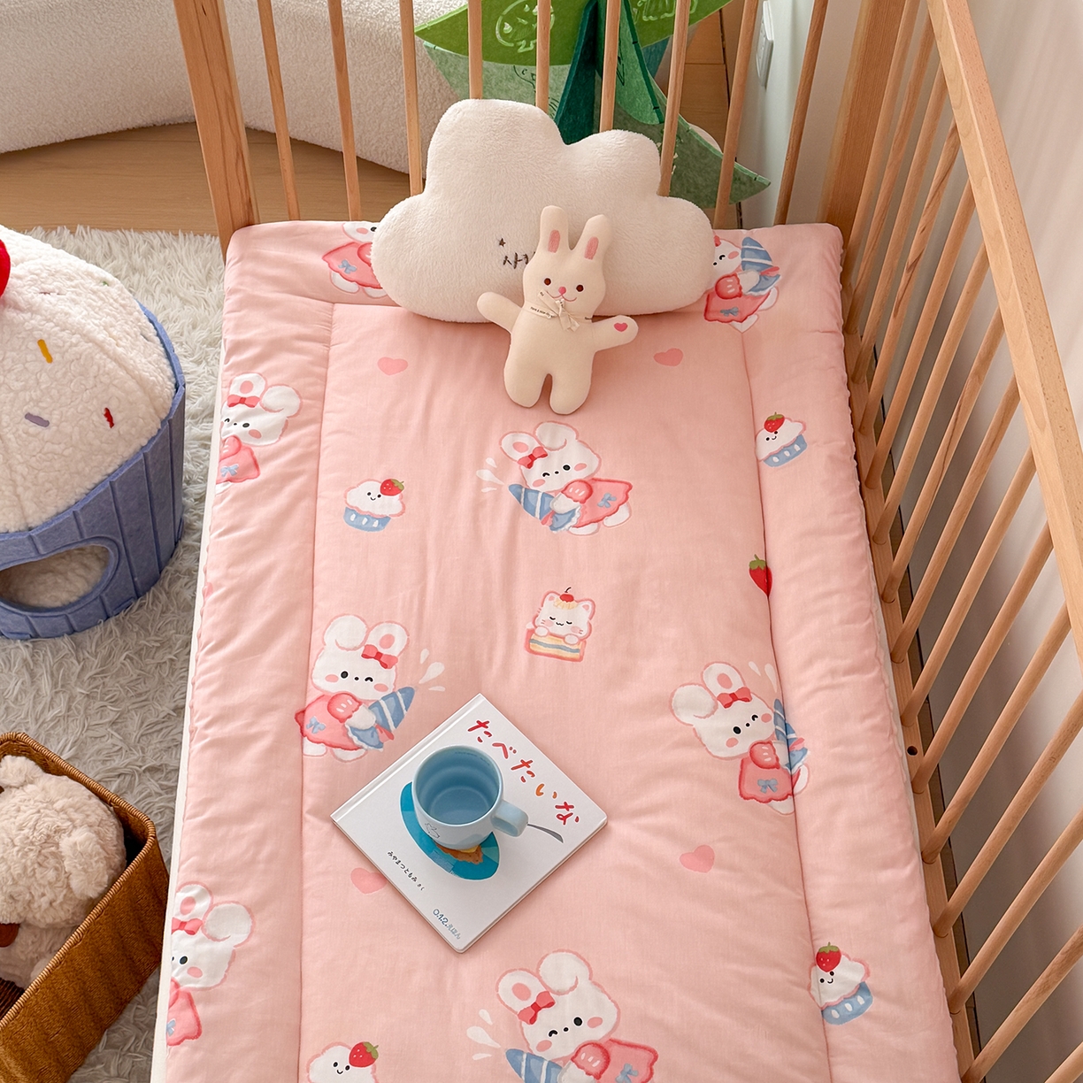 91家纺网 家纺一手货源 找家纺 嗨生活 2026新款全棉儿童床垫幼儿园床垫床褥拼床床垫 萌小兔