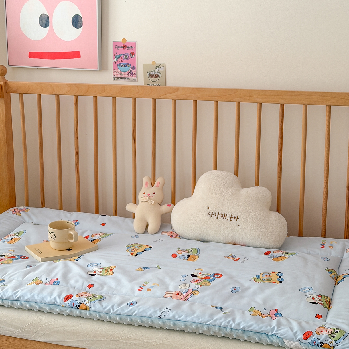 91家纺网 家纺一手货源 找家纺 嗨生活 2026新款全棉儿童床垫幼儿园床垫床褥拼床床垫 调皮宝贝