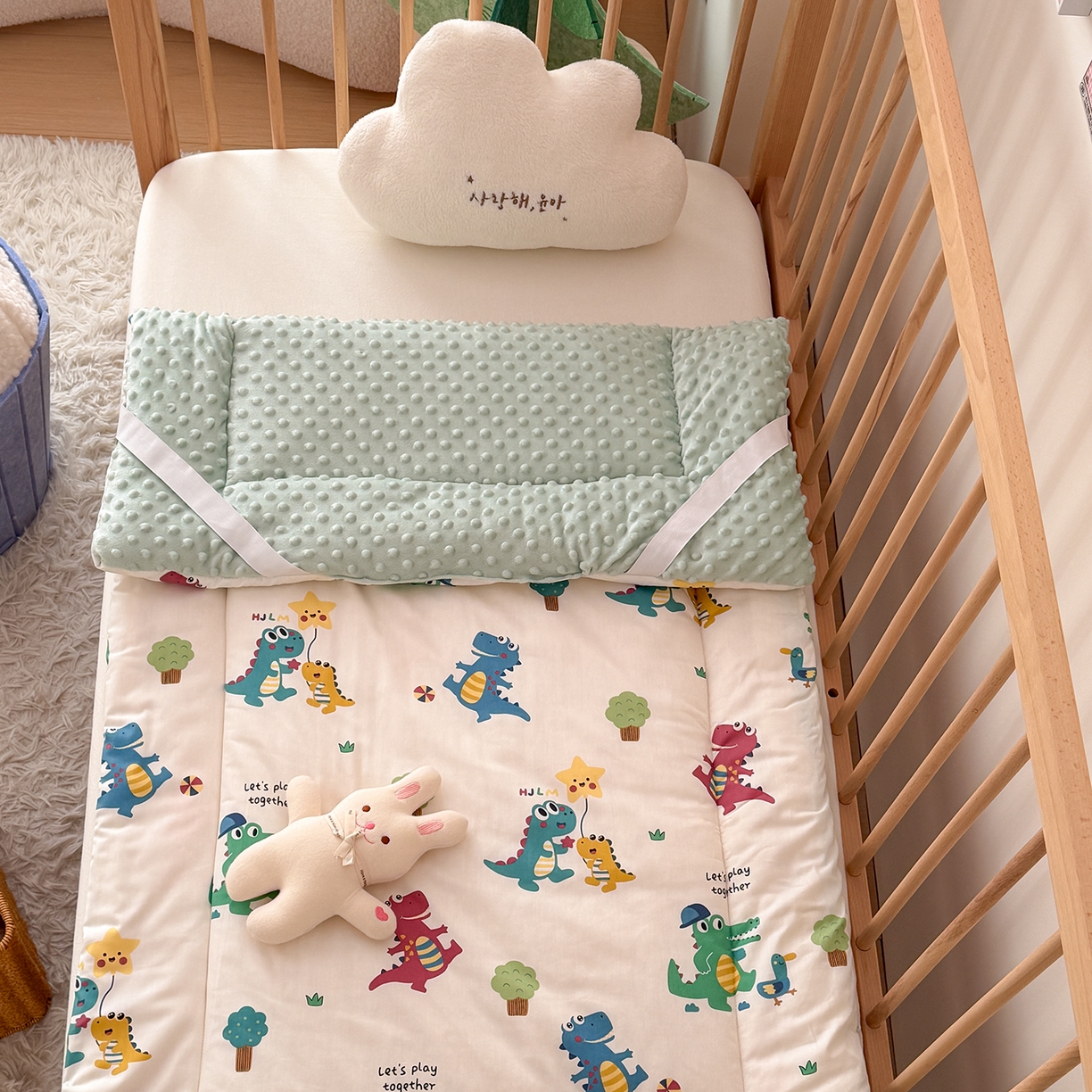 91家纺网 家纺一手货源 找家纺 嗨生活 2026新款全棉儿童床垫幼儿园床垫床褥拼床床垫 奇妙恐龙