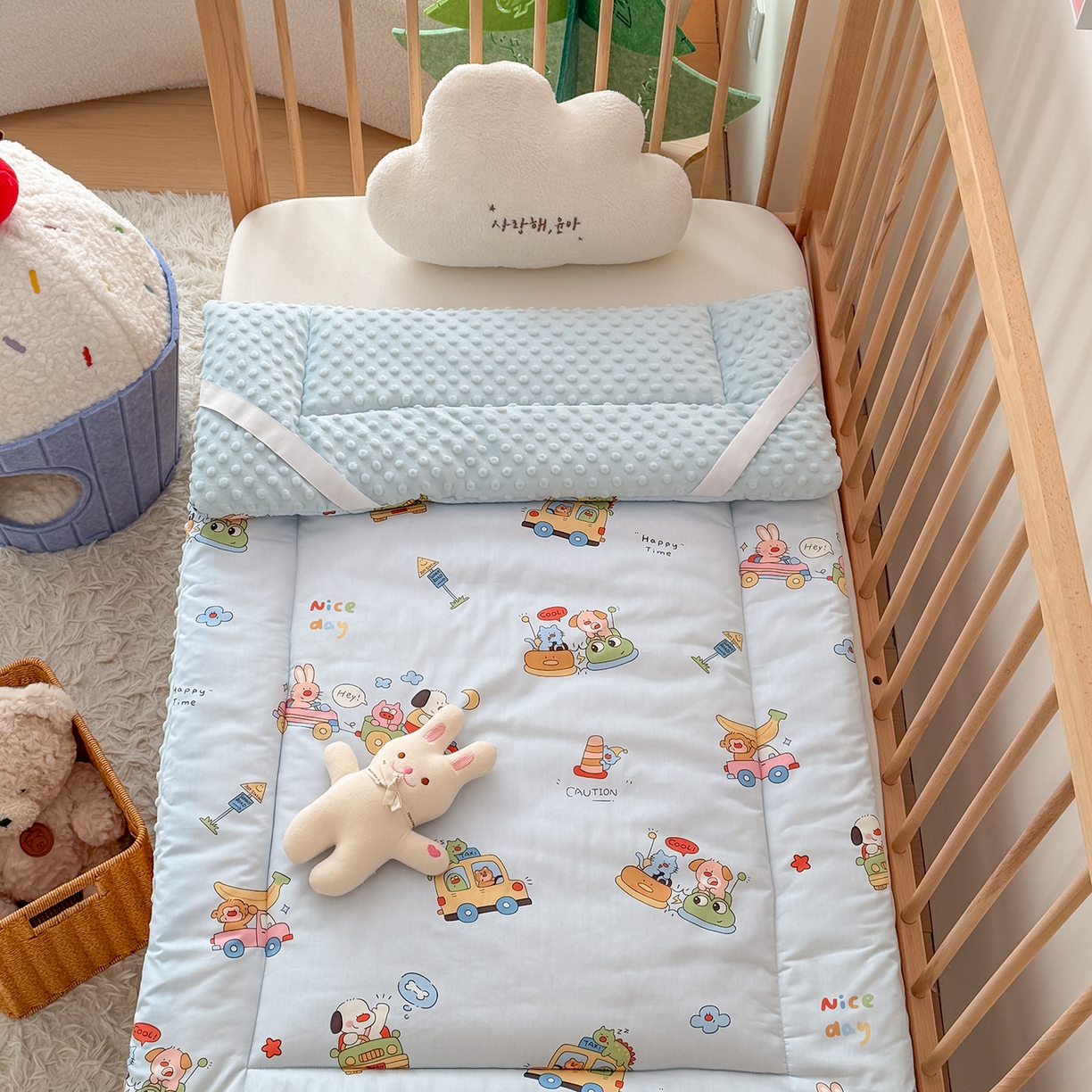 91家纺网 家纺一手货源 找家纺 嗨生活 2026新款全棉儿童床垫幼儿园床垫床褥拼床床垫 调皮宝贝