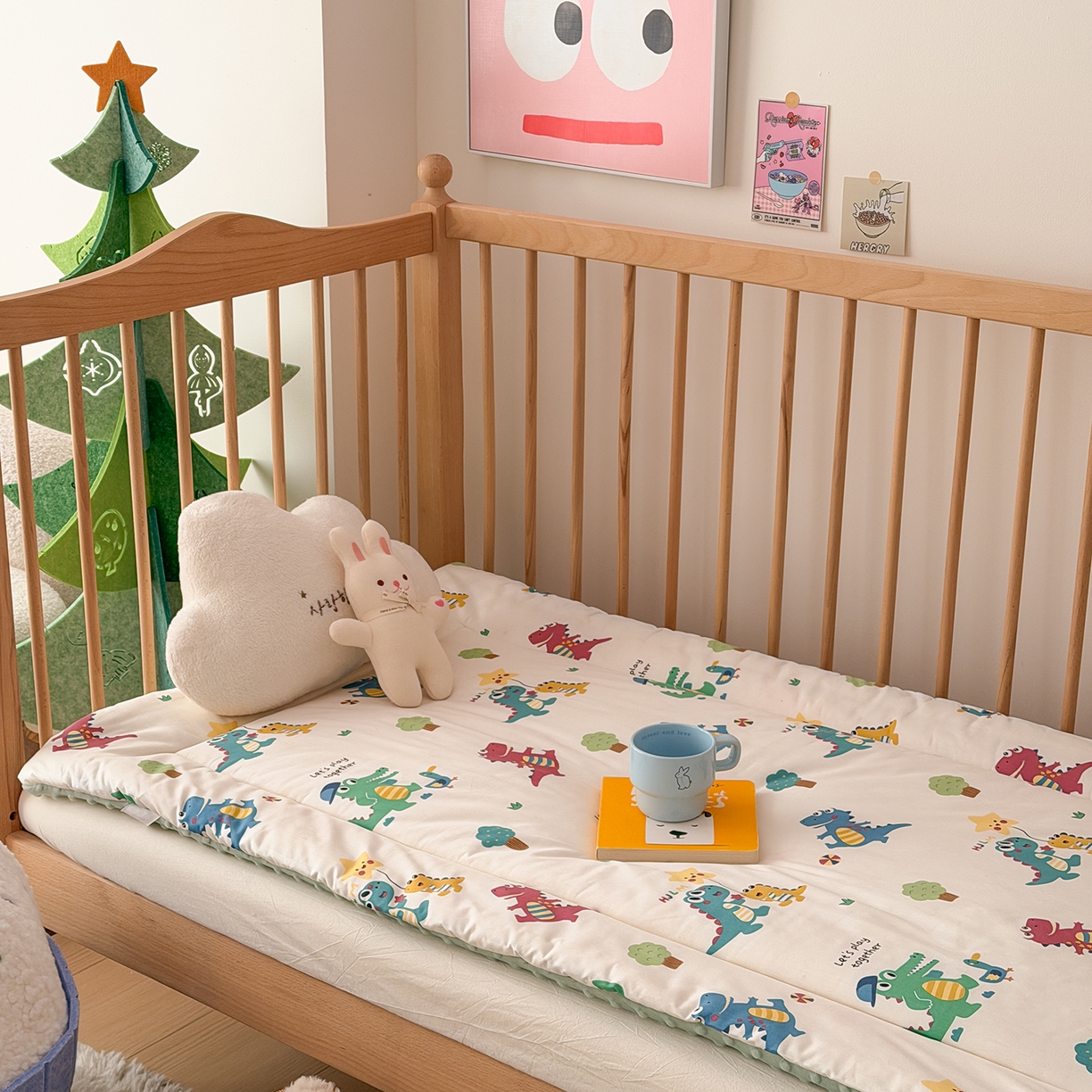 91家纺网 家纺一手货源 找家纺 嗨生活 2026新款全棉儿童床垫幼儿园床垫床褥拼床床垫 奇妙恐龙