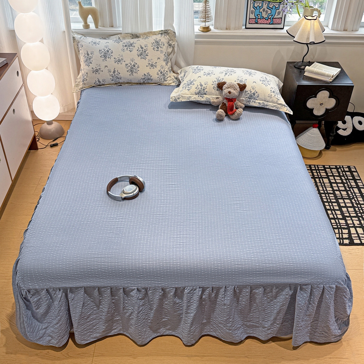 91家纺网 家纺一手货源 找家纺 富米莱（原臻工厂） 2026新款云感泡芙棉小清新印花简约床盖床裙四件套一小红书推荐 简约-江南烟雨