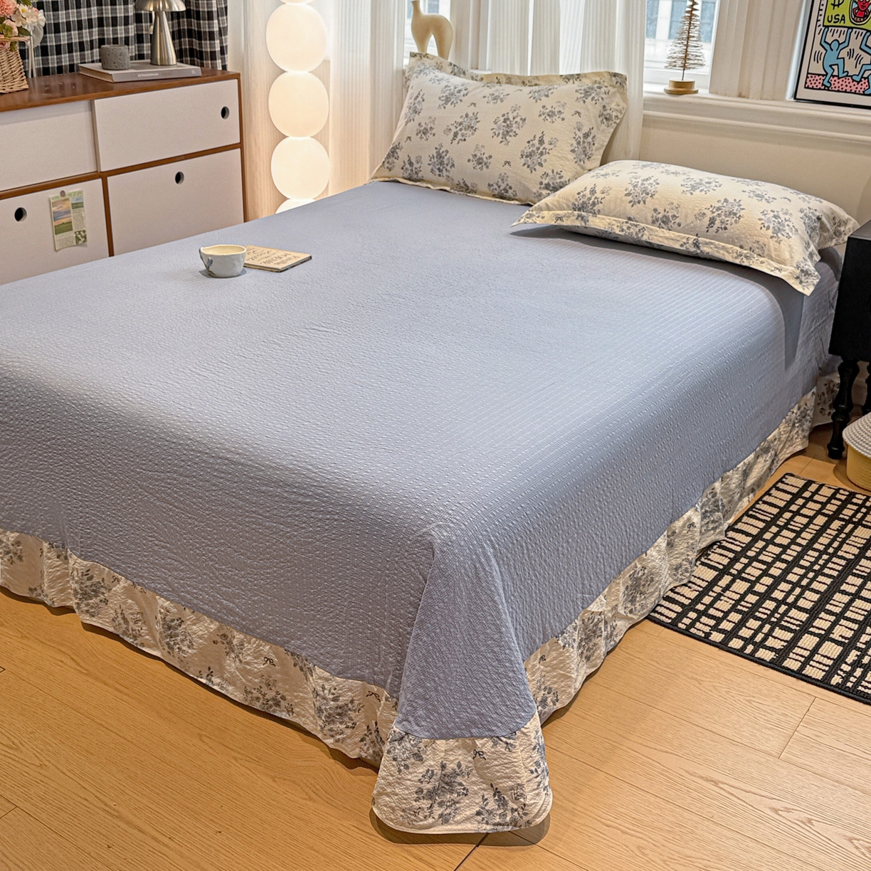 91家纺网 家纺一手货源 找家纺 富米莱（原臻工厂） 2026新款云感泡芙棉小清新印花简约床盖床裙四件套一小红书推荐 简约-江南烟雨