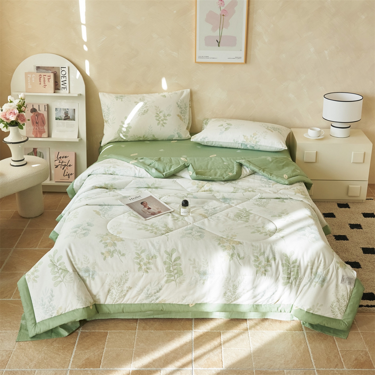 91家纺网 家纺一手货源 找家纺 恬思语家纺 2026春夏新款里外全棉印花棉花夏被空调被夏凉被夏被四件套 花在云端