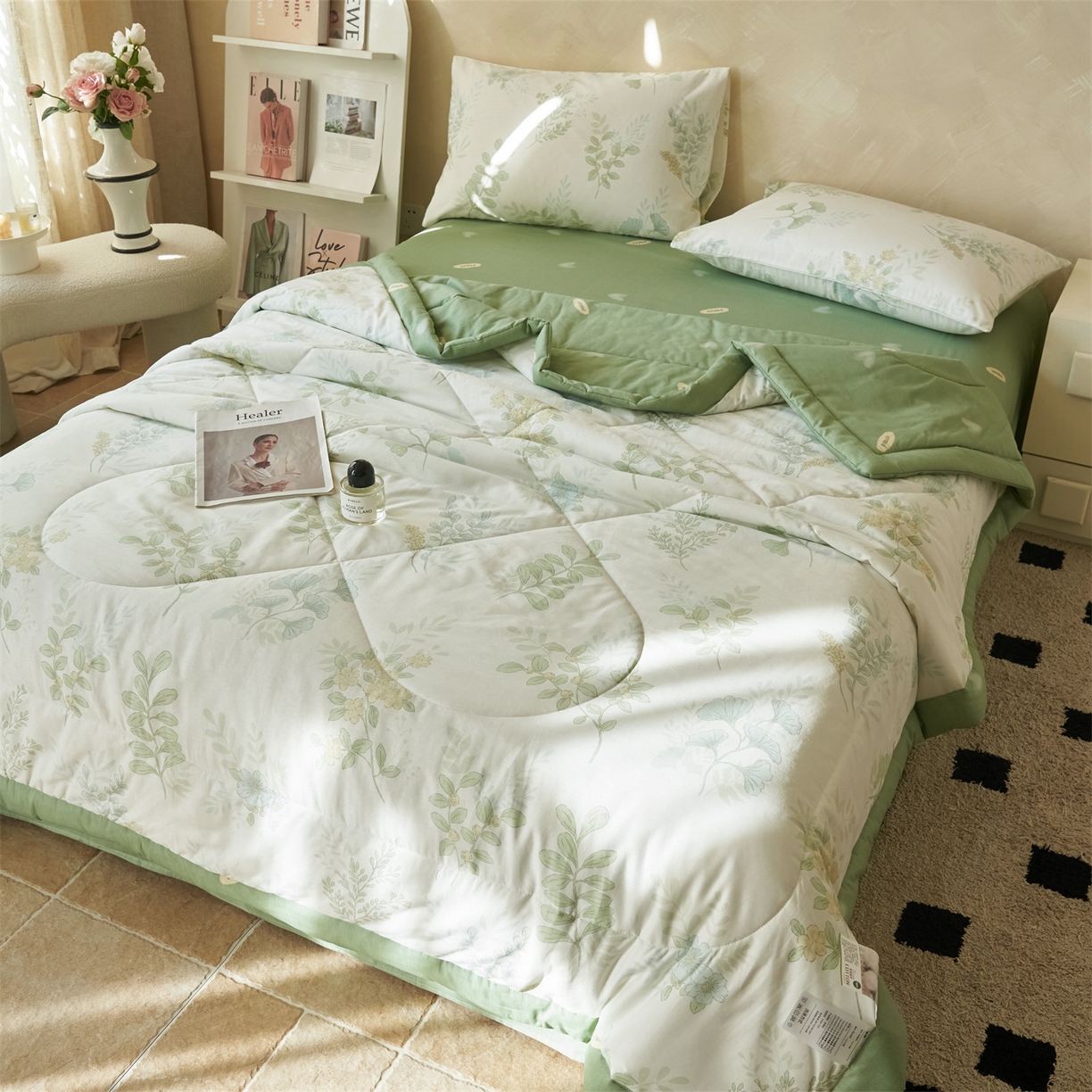 91家纺网 家纺一手货源 找家纺 恬思语家纺 2026春夏新款里外全棉印花棉花夏被空调被夏凉被夏被四件套 花在云端