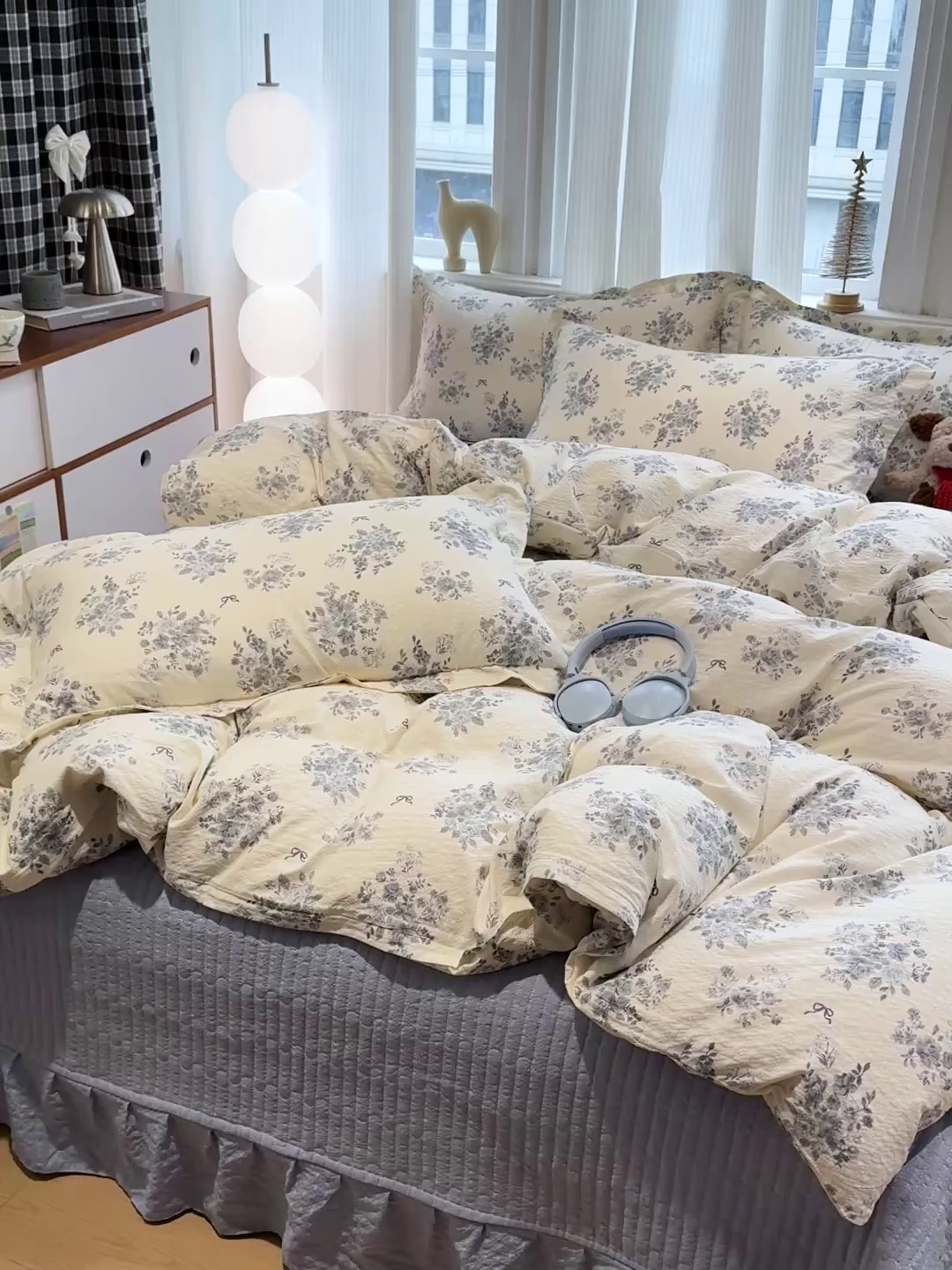 91家纺网 家纺一手货源 找家纺 富米莱（原臻工厂） 2026新款云感泡芙棉小清新印花简约床盖床裙四件套一小红书推荐 简约-江南烟雨